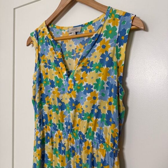 Loft Sundress Dress Size S Yellow Blue Floral Sleeveless Beach Summer Colorful - Picture 2 of 14